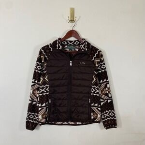 Lauren Ralph‎ Lauren Active Brown Fleece Puffer Zip Up Jacket Aztec Pattern M
